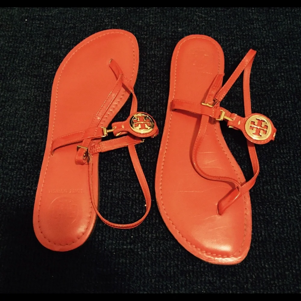 Tory Burch orange Patent Leather Logo Thong Sandals